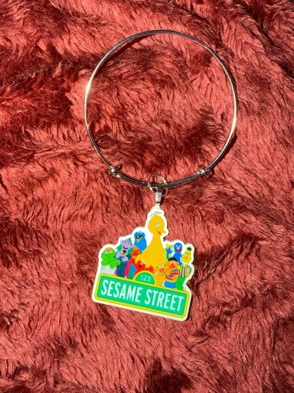 Sesame Street Silver-Tone Bangle Bracelet with Multicolor Character Charm